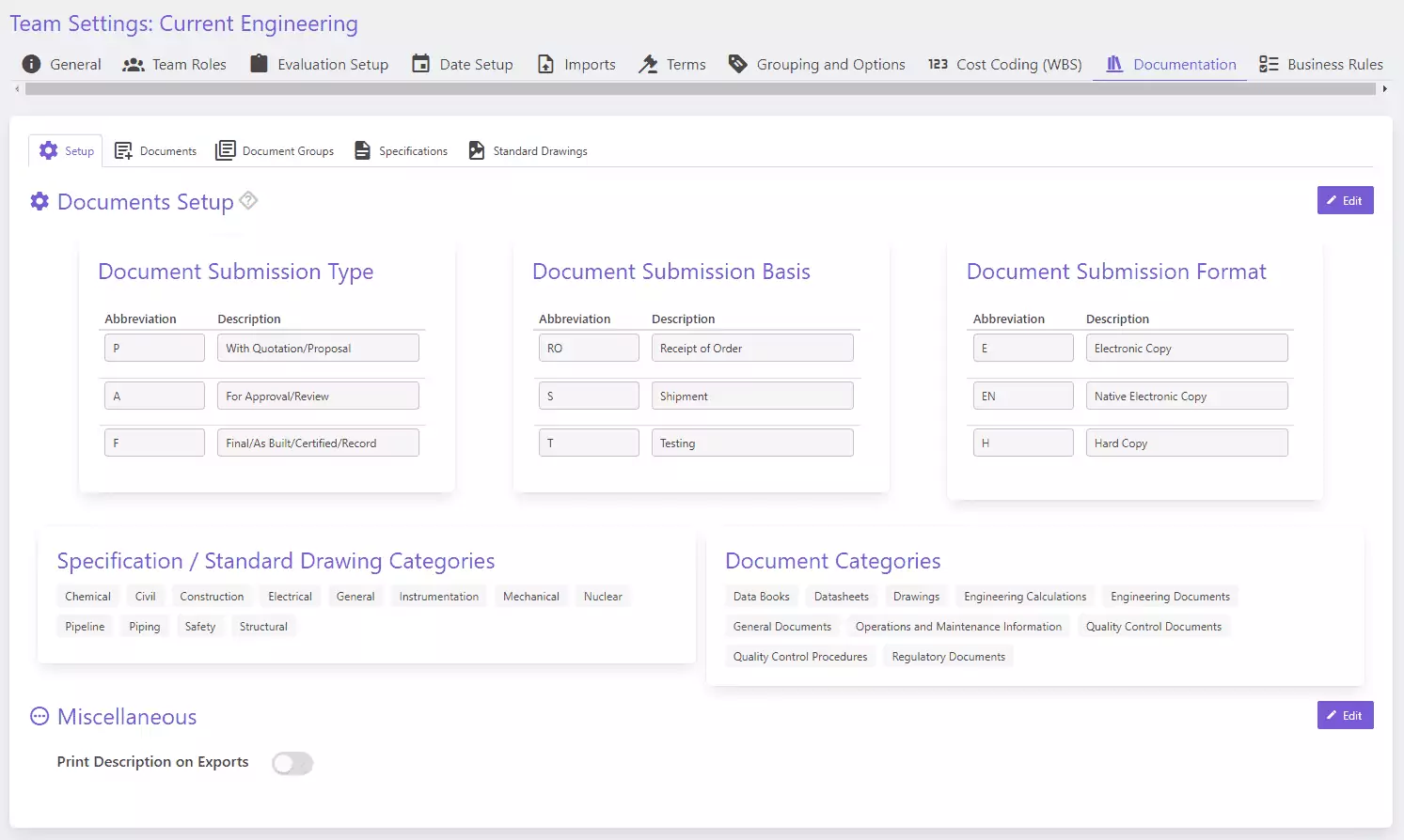 Vendor Document Requirements Management software: documents setup | Current SCM