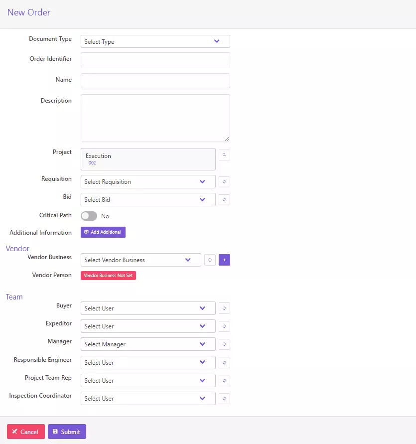 Purchase Order Management Software - Create New Order | Current SCM